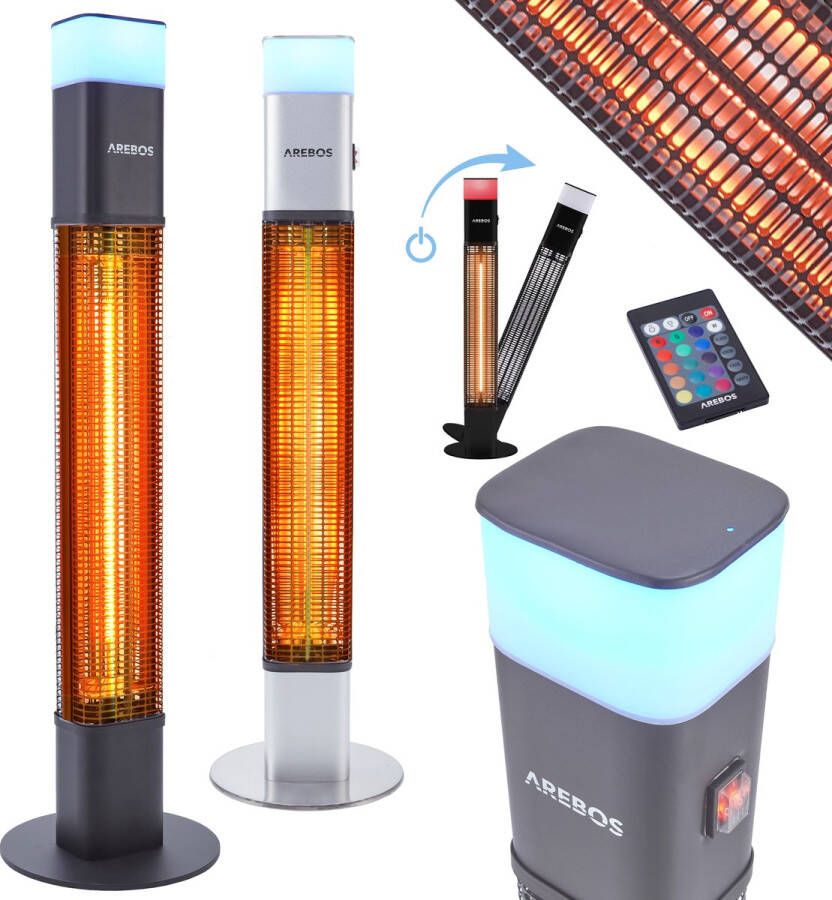 Arebos Infrarood Verwarming 1500W Infrarood Kachel Terrasverwarmer Inclusief 16 kleuren LED lampje met Afstandsbediening Zwart