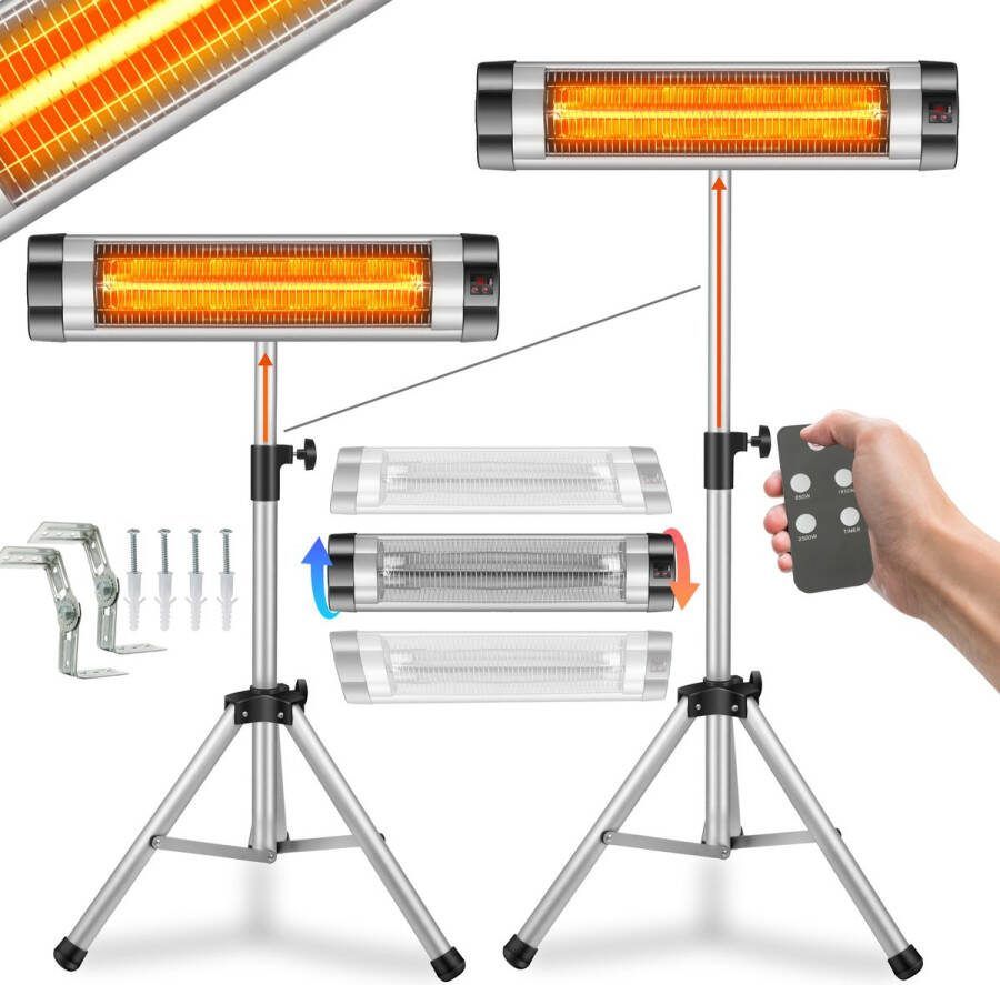 Arebos Infrarood Verwarming 2500W Terrasverwarmer 3 Verwarmingsniveaus 24-uurs Timerfunctie Elektrische Kachel Infrarood Zwart