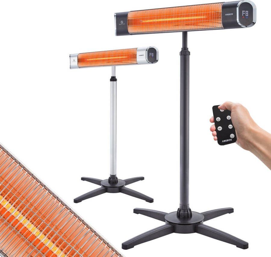 Arebos Infraroodstraler 2000W Infrarood Verwarming Terrasverwarmer 9 Verwarmingsniveaus 24-uurs Timerfunctie Elektrische Kachel Infrarood Zwart Binnen en buiten