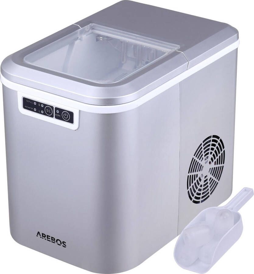 Arebos Jsblokjesmachine – IJsblokjesmaker – binnen 10-15 minuten met IJsschep 12kg 24u 2 2L Watertank Zilver