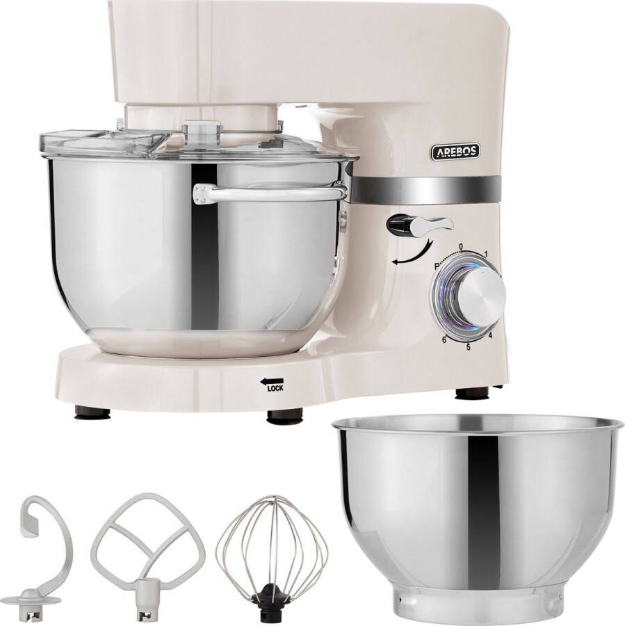 Arebos Keukenmachine 1500W Keukenrobot 5 5L&4 5L Keukenmixer Foodprocessor Roestvrij Stalen Mengkom 6 Snelheden Crème