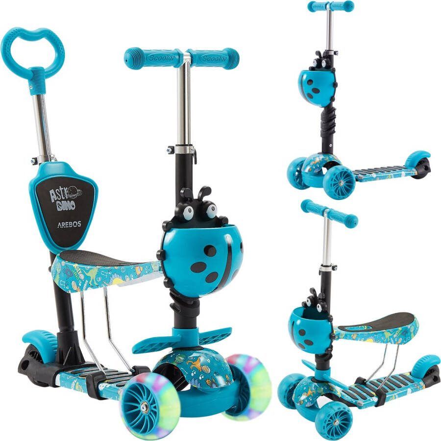 Arebos Kinderstep 3 Wielen 3-6 Jaar 3 Lichtgevende Wielen Jongens Meisjes Blauw