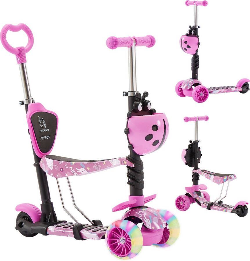 Arebos Kinderstep 3 Wielen 3-6 Jaar 3 Lichtgevende Wielen Jongens Meisjes max 40kg Roze