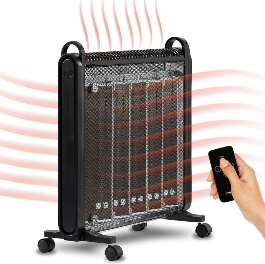 Arebos Mica Convector 2000 W | elektrische kachel | convectorkachel | mobiele elektrische kachel energiebesparend | mobiele elektrische ventilatorkachel met 2 warmtestanden | zwart