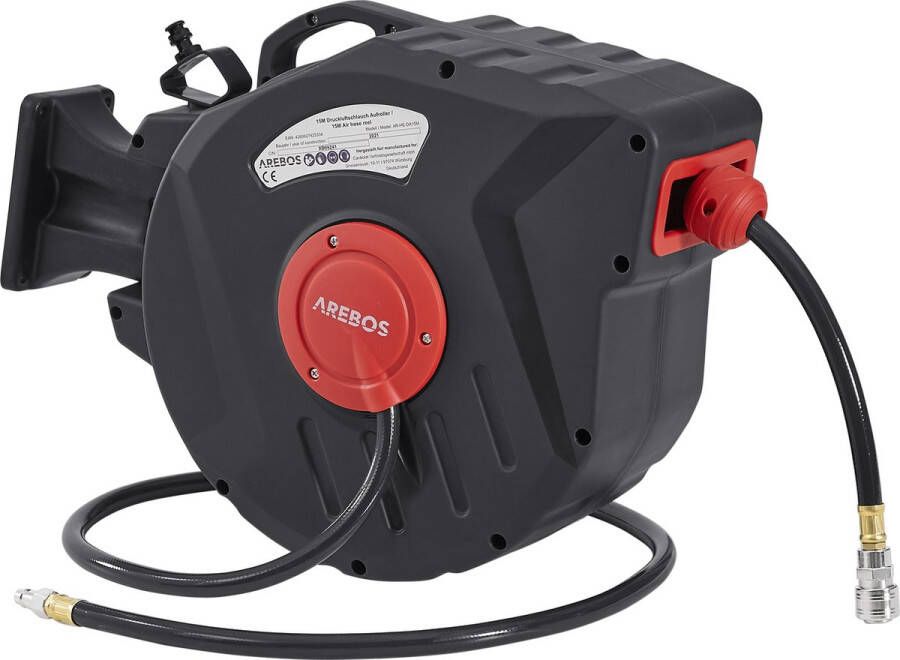 Arebos Persluchtslang met Automatische Slanghaspel 20m Grijs