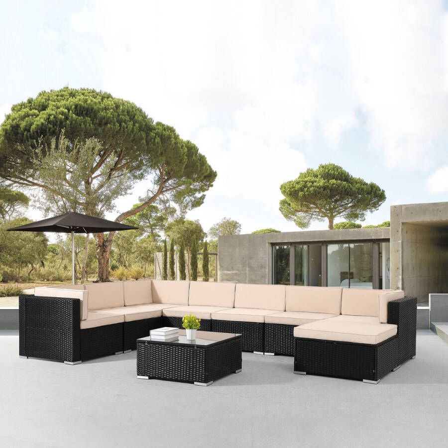 Arebos Poly rotan tuinmeubelen Lounge Palermo 8 personen vrij combineren zwart