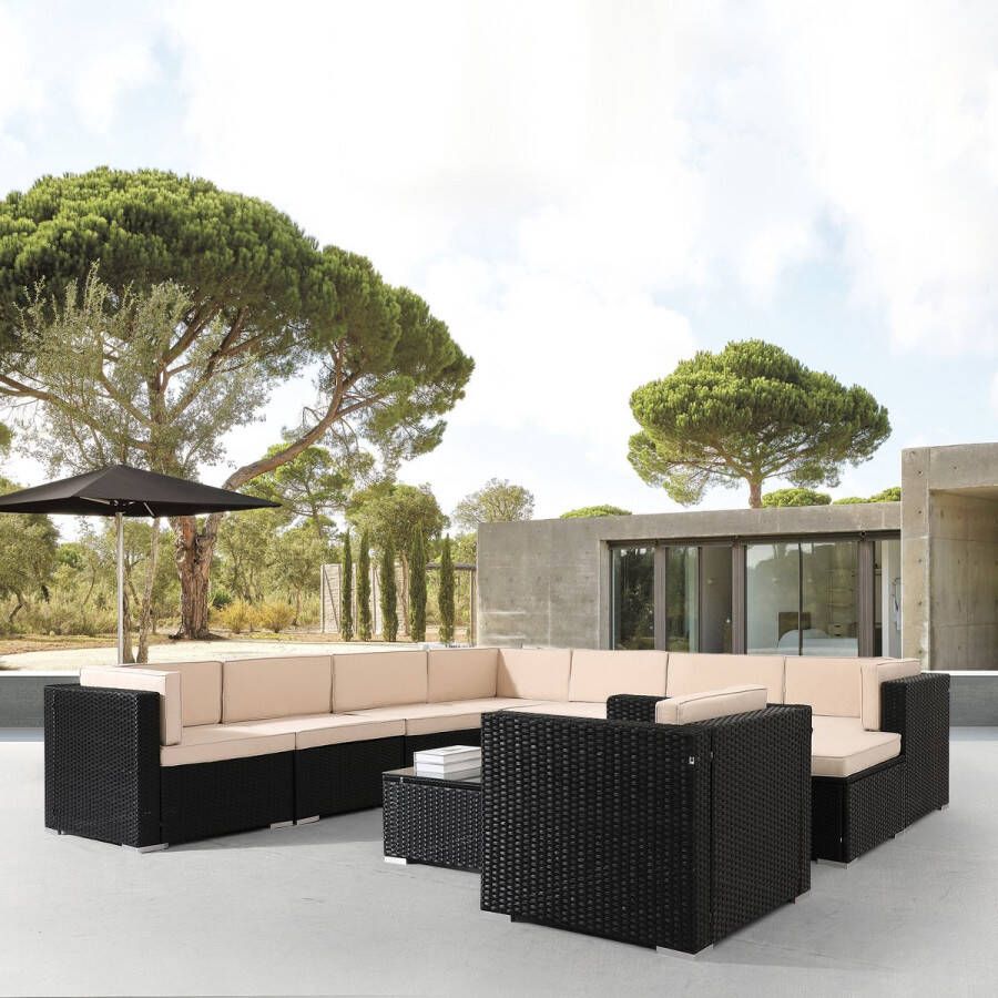 Arebos Polyrattan tuinmeubelen tuinset loungeset zitgroep zwart