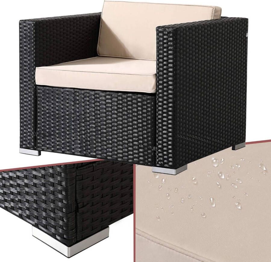 Arebos Polyrotan tuinlounge stoel Incl. zit- en rugkussens Zwart Weerbestendige tuinstoel 85 x 75 x 34 cm