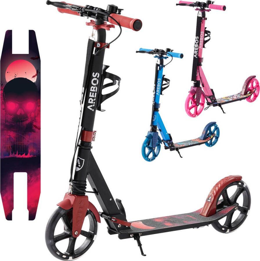 Arebos Scooter Step Kind met XXL Wielen Step Volwassenen Opvouwbare Scooter Max 100 kg Scooter Kinderen Antislip Stavlak Rood