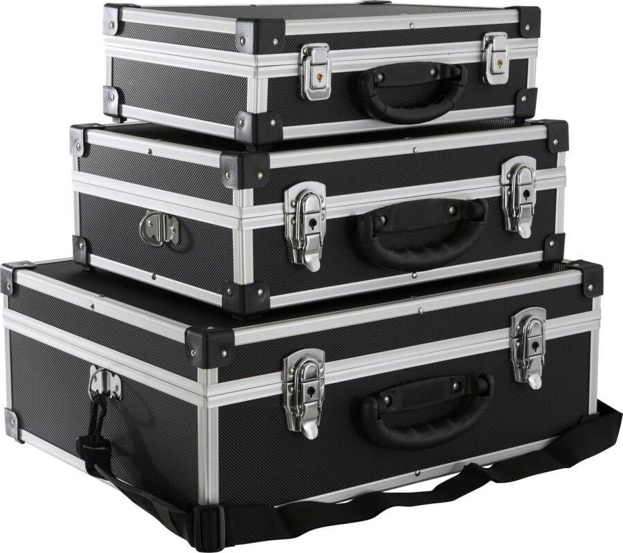 Arebos Set Van 3 Aluminium Koffers in Zwart Voor Werkplaats Auto Hobby Magazijin