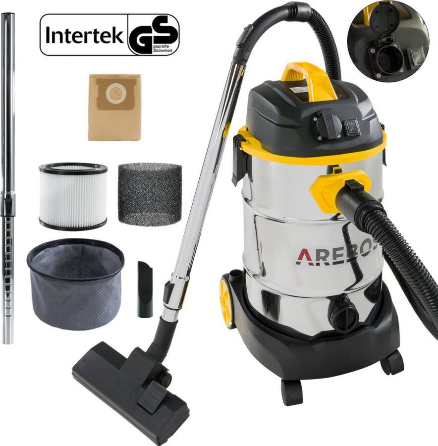 Arebos Stofzuiger 5IN1 nat en droogzuiger Industriële Stofzuiger 1600W Alleszuiger 30L Geel