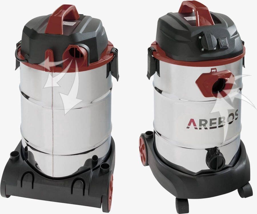 Arebos Stofzuiger 5IN1 nat en droogzuiger Industriële Stofzuiger 1600W Alleszuiger 30L Rood