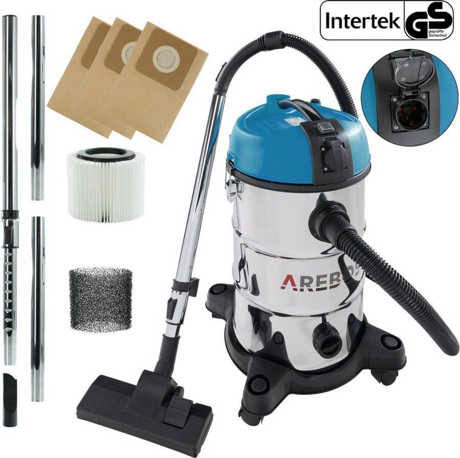 Arebos Stofzuiger nat en droogzuiger Industriële Stofzuiger 1300W Alleszuiger 30L Blauw
