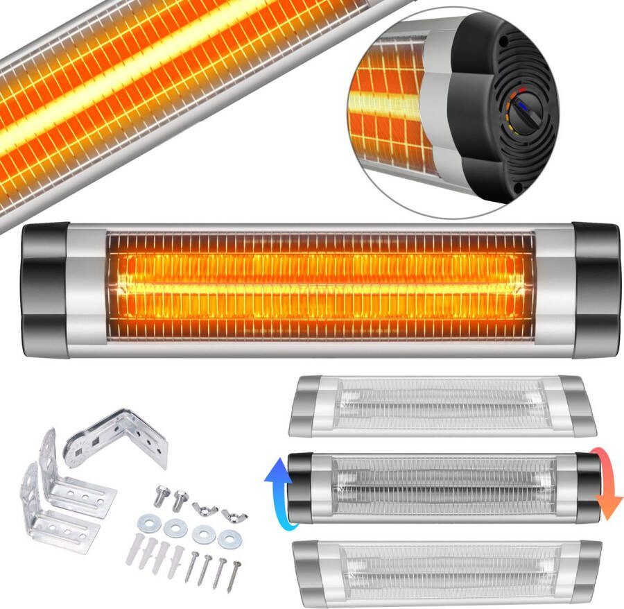 Arebos Terrasverwarmer Infrarood Verwarming 2500W Elektrische Kachel Binnen en buiten Zilver
