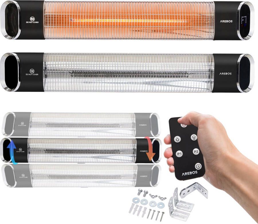 Arebos Terrasverwarmer 2000W Infrarood Verwarming met Afstandsbediening Elektrische Kachel 24-uurstimer 9 verwarmingsniveaus Zwart