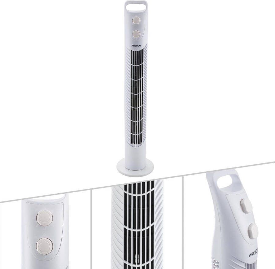 Arebos Torenventilator Ventilator Staand 40W Met Timer 75° graden draaifunctie Wit
