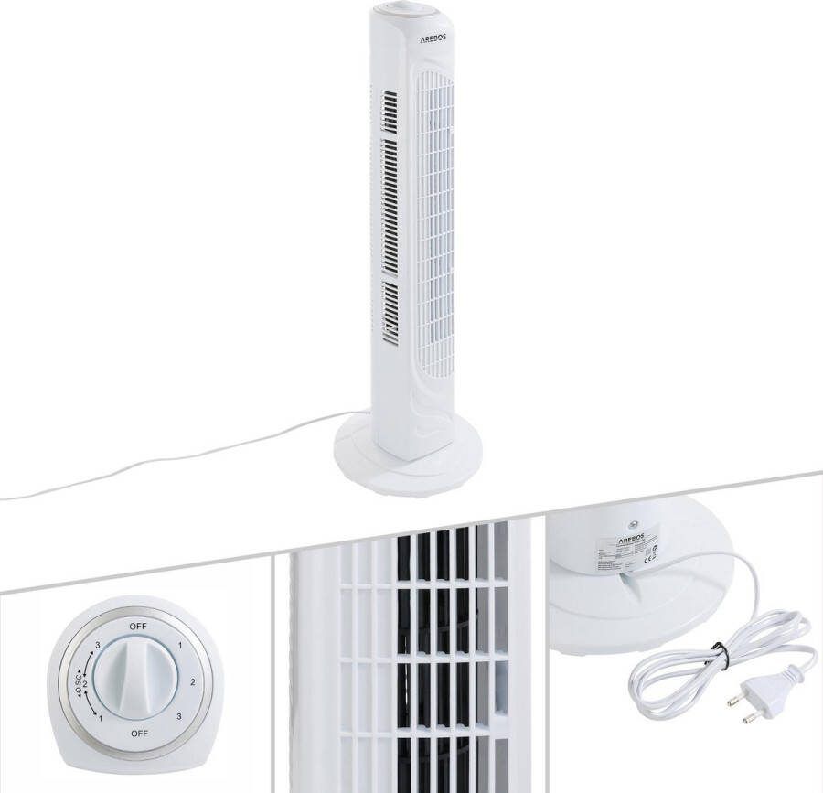 Arebos Torenventilator Wit Zwenkhoek 50 W Ventilators Airco 2 1 kg ABS en metaal
