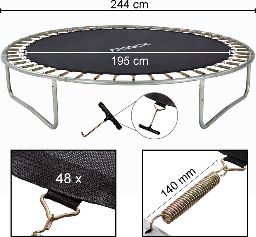 Arebos Trampoline Springmat 195 cm 48 Ogen 140 mm Veren voor Trampolines met Ø 244 cm