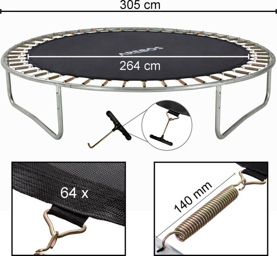 Arebos Trampoline Springmat 264 cm 64 Ogen 140 mm Veren voor Trampolines met Ø 305 cm