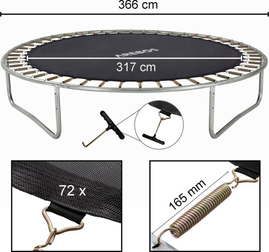 Arebos Trampoline Springmat 317 cm 72 Ogen 165 mm Veren voor Trampolines met Ø 366 cm