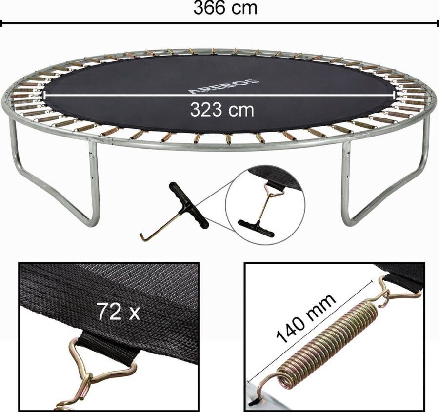 Arebos Trampoline Springmat 323 cm 72 Ogen 140 mm Veren voor Trampolines met Ø 366 cm