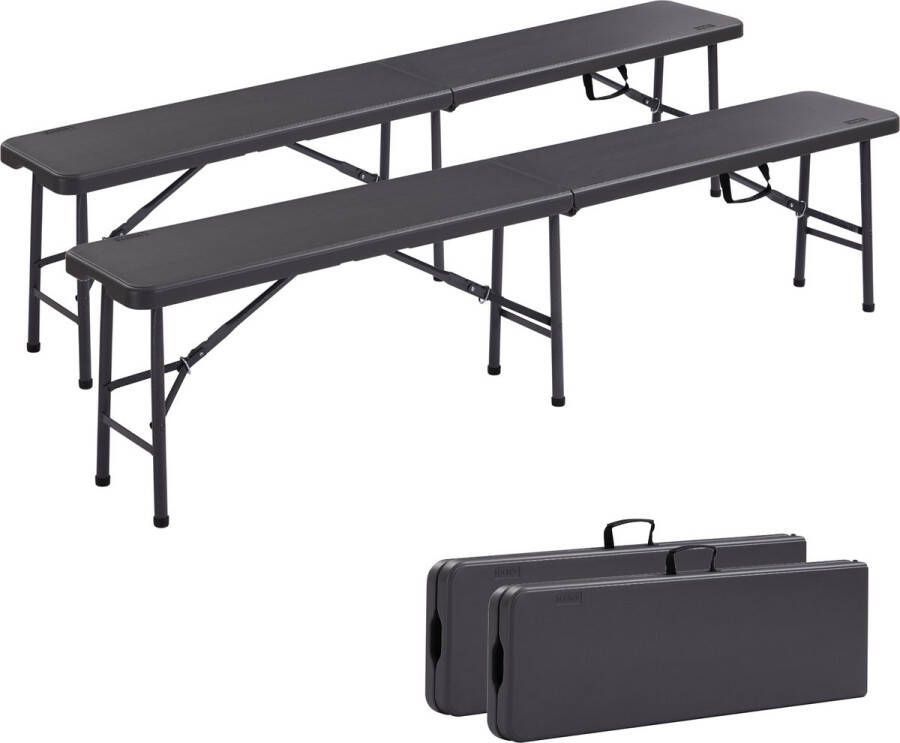 Arebos Tuinbank Set van 2 stuks Picknickbank Inklapbaar Tuinbanken 183 x 28 x 43 cm Antraciet