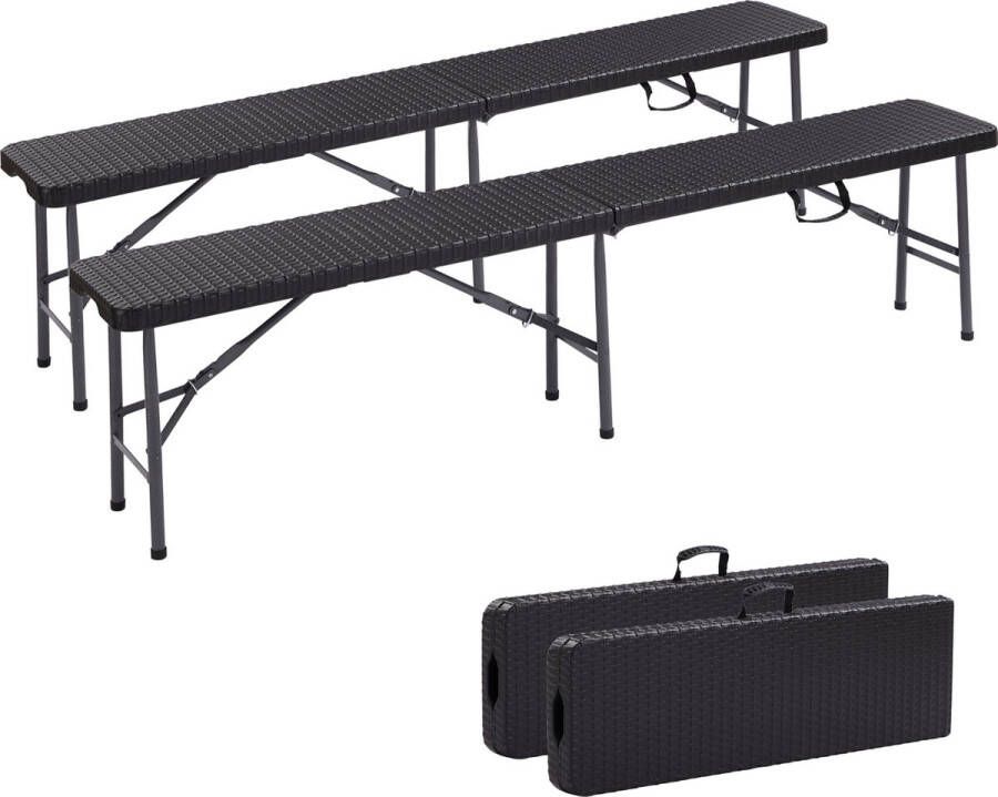 Arebos Tuinbank Set van 2 stuks Picknickbank Inklapbaar Tuinbanken 183 x 28 x 43 cm Zwart