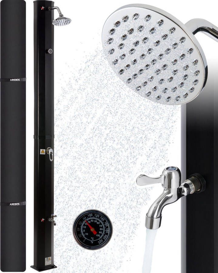 Arebos Tuindouche 35L Solar Douche met thermometer Buitendouche Zonneenergie Tuindouche Buitendouche Zwart