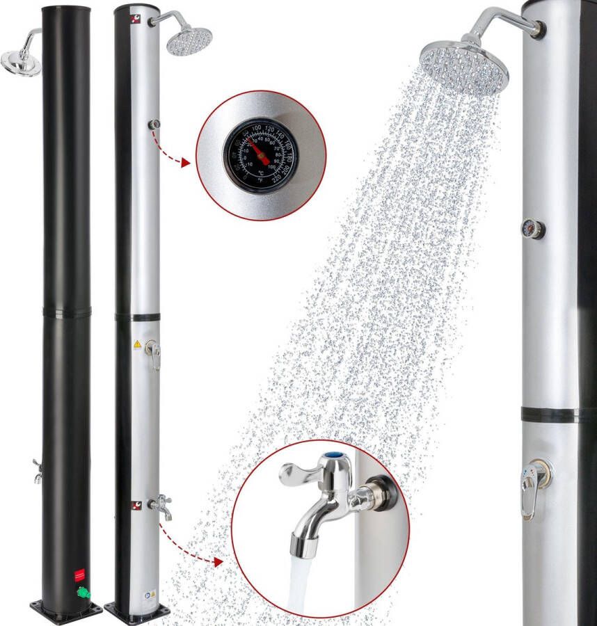 Arebos Tuindouche 37 L Solar Douche met thermometer Buitendouche Zonneenergie Tuindouche Buitendouche Zwart Zilver