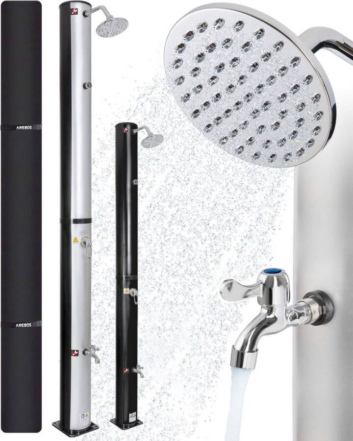 Arebos Tuindouche 40 L Solar Douche met thermometer Buitendouche Zonneenergie Tuindouche Buitendouche Zwart Zilver