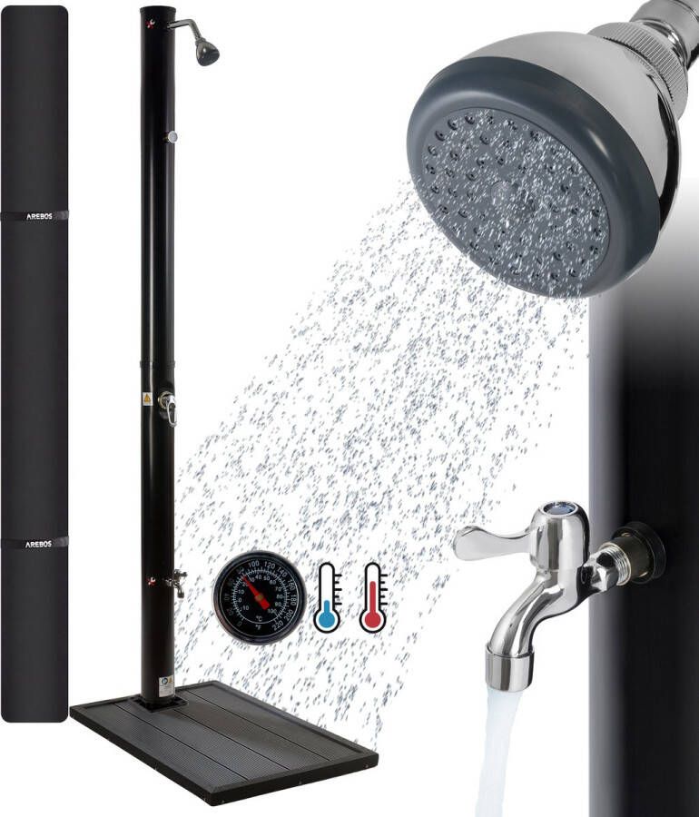 Arebos Tuindouche met Bodemplaat Solar Douche met thermometer Buitendouche Zonneenergie 20L Tuindouche Buitendouche Zwart
