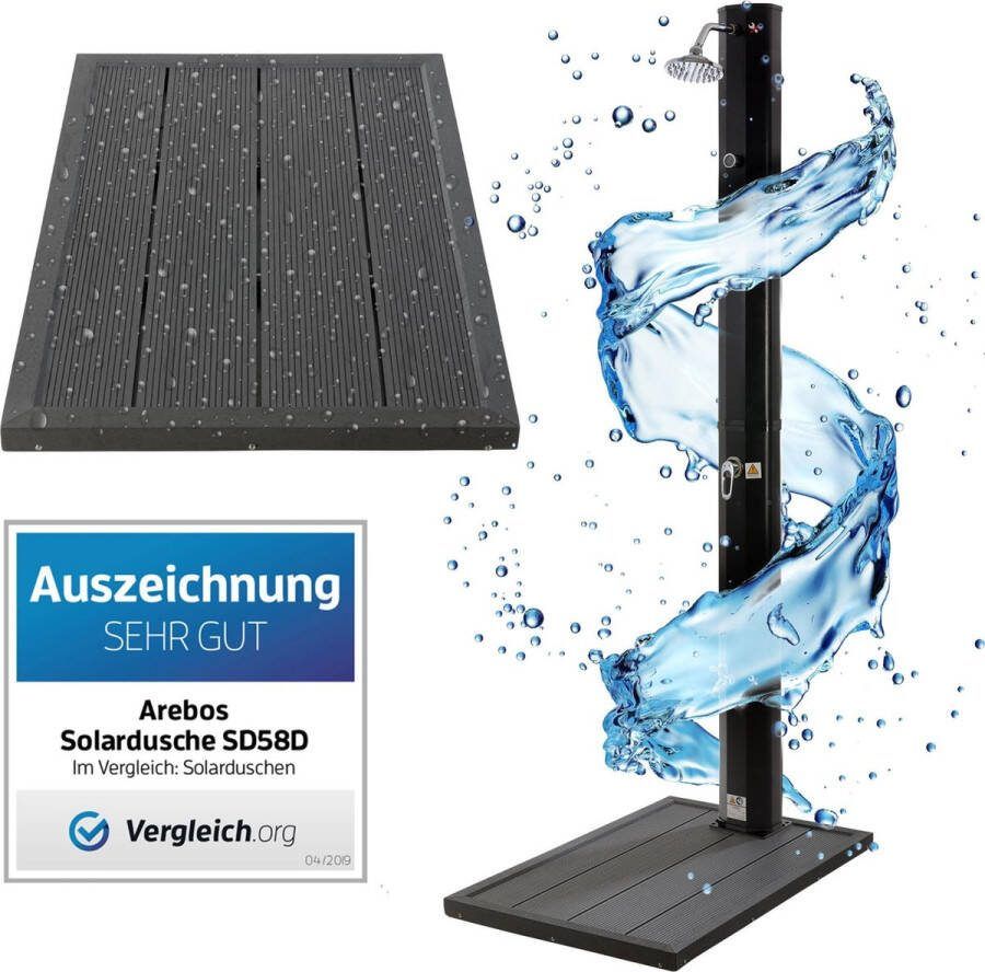 Arebos Tuindouche met Bodemplaat Solar Douche met thermometer Buitendouche Zonneenergie 35L Tuindouche Buitendouche Zwart