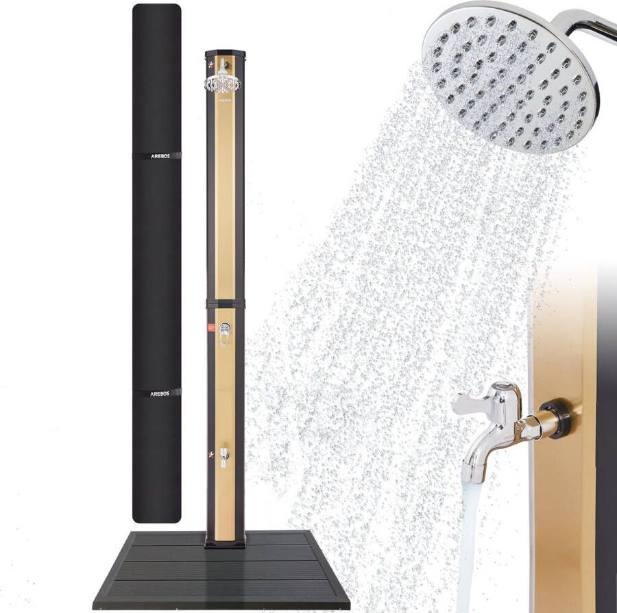 Arebos Tuindouche met Vloerelement Solar Douche met thermometer Buitendouche Zonneenergie 35L Tuindouche Buitendouche Zwart Goud