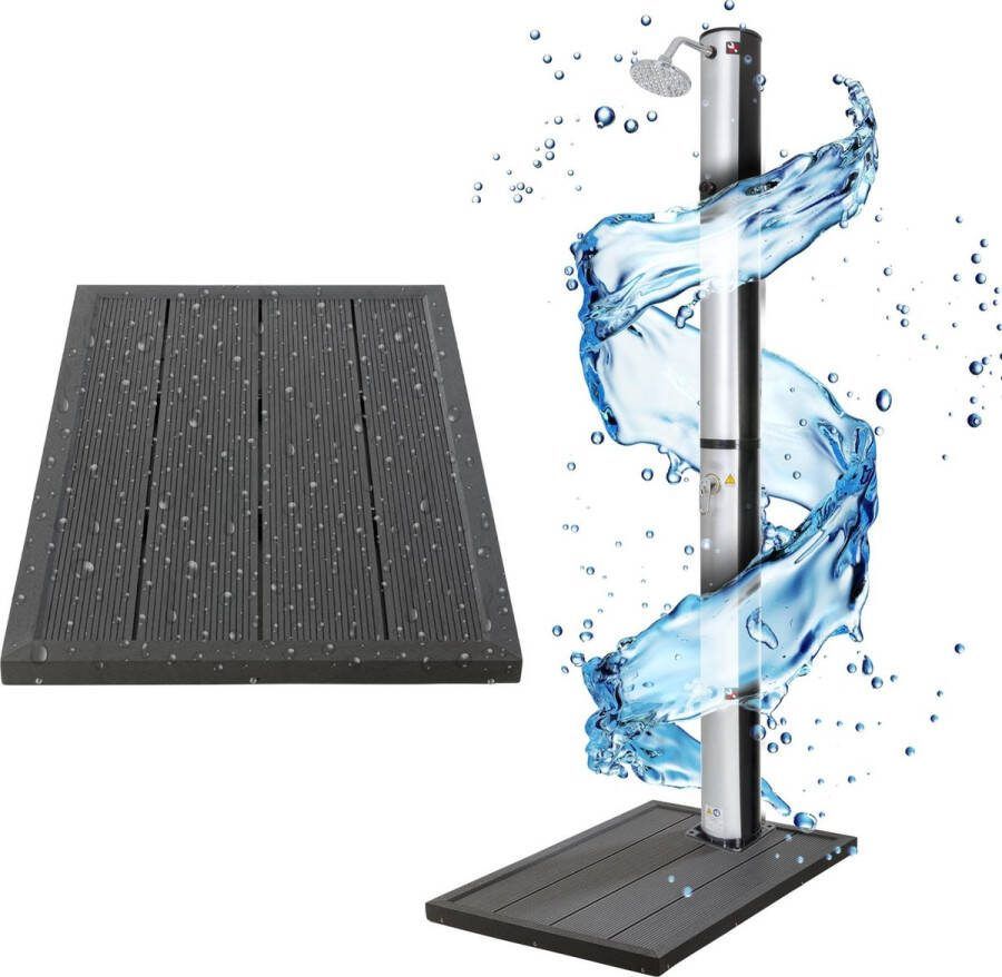 Arebos Tuindouche met Vloerelement Solar Douche met thermometer Buitendouche Zonneenergie 37L Tuindouche Buitendouche Zilver Zwart