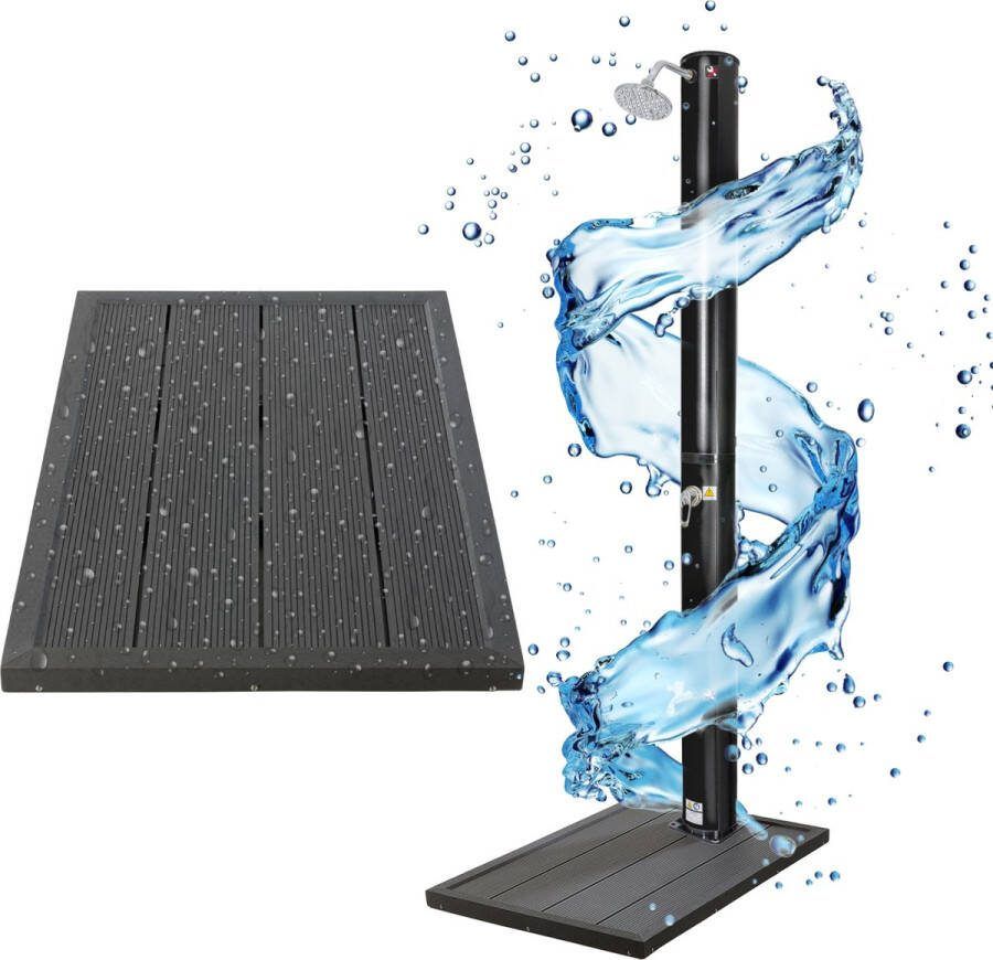Arebos Tuindouche met Vloerelement Solar Douche met thermometer Buitendouche Zonneenergie 40L Tuindouche Buitendouche Zilver Zwart