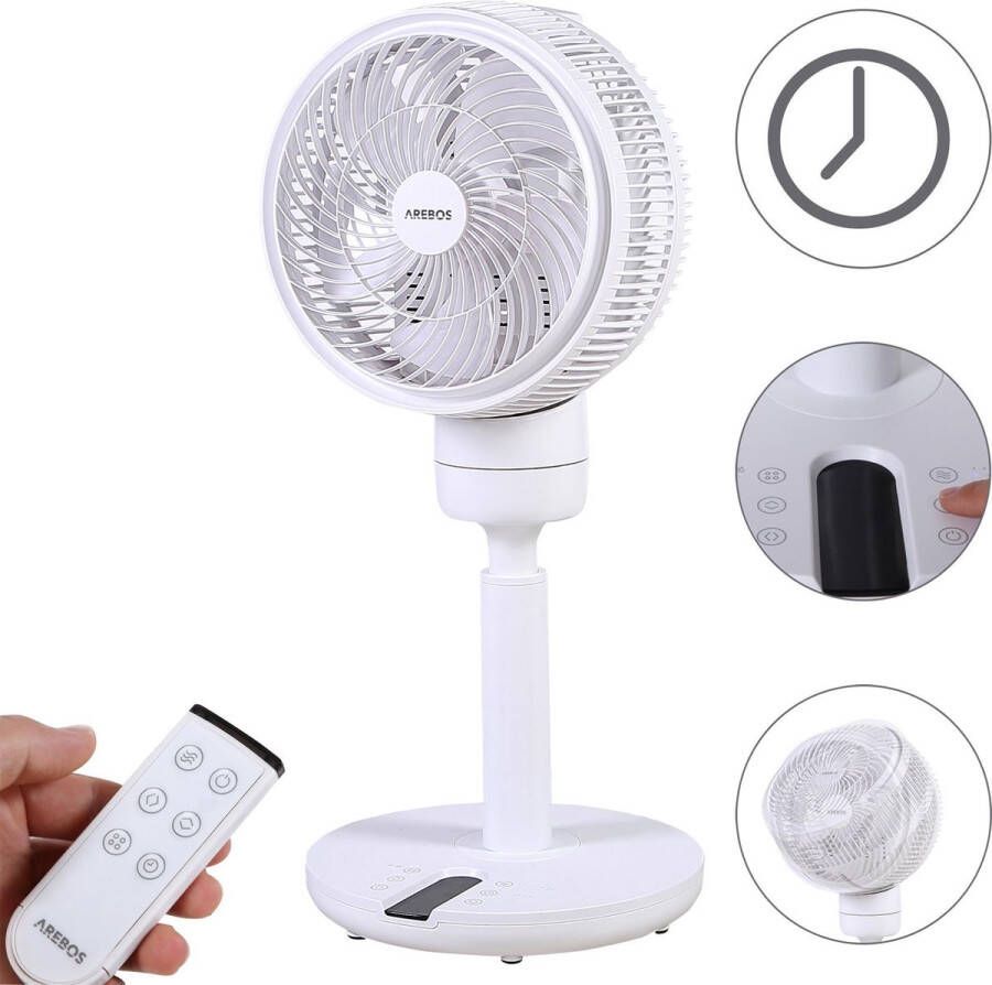 Arebos Ventilator 3D Vloerventilator Statiefventilator 55W 75.10 cm Met Afstandsbediening Multifunctioneel
