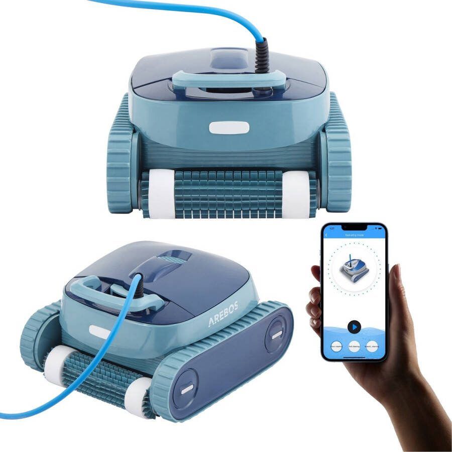 Arebos Zwembadrobot Automatische Zwembad Robot Stofzuiger met app-bediening 3 reinigingsmodi max. 100 m³