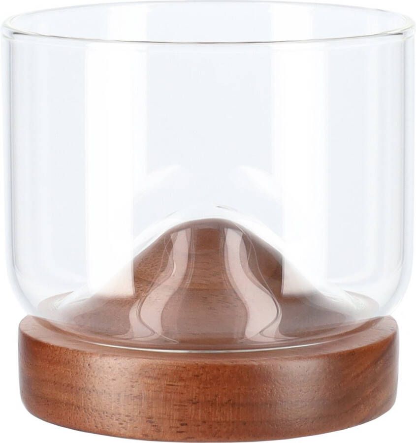 Aretica Whiskey glas op een houten onderzetter Whiskey glas inclusief onderzetter Bruin Geschenk set Luxe verpakking
