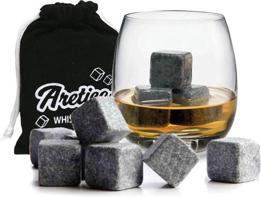 Aretica Whiskey Stenen Stones Voor een echte whiskey on the rocks Natuurstenen Herbruikbare ijsblokjes Ice cubes Ijsklontjes van steen Set van 9 stuks