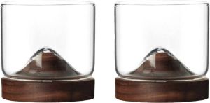 Aretica Whiskeyglas Set van 2 250 ml Inclusief onderzetter Whiskey geschenk set Glazen Whiskeyglazen Bruin Glas Hout 7 3 x 7 3 x 7 cm