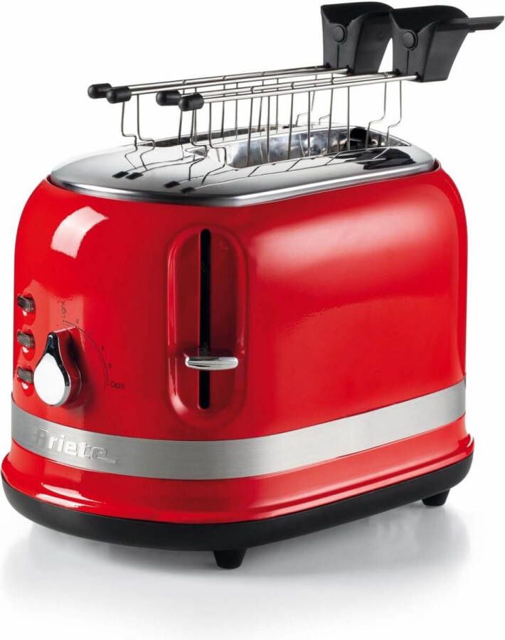 Ariete 0419 00 Moderna broodrooster met tostiklemmen 6 bruiningsniveaus 2 Sleuven Opwarm en Ontdooi-functie 815W rood