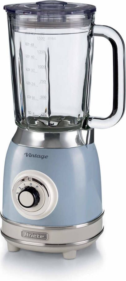 Ariete 0583 05 Vintage Blender 1100 Watt glazen kan 1 5 liter inhoud Ice crush Blauw