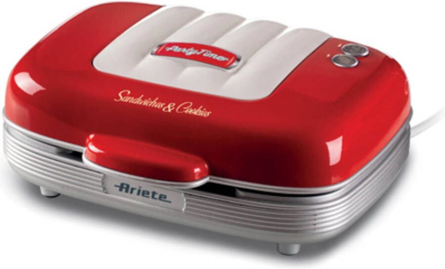 Ariete 1972 00 50's Style tosti apparaat ook voor donuts & muffins 700W 3 verwisselbare platen rood