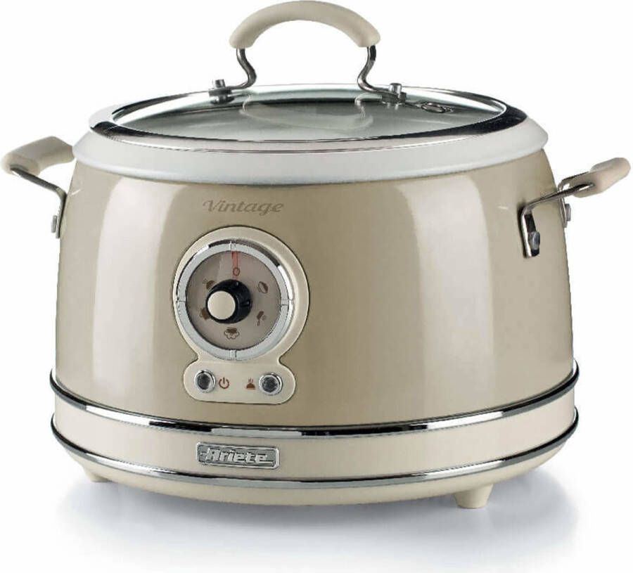 Ariete 2904 03 Vintage Slowcooker & XL Rijstkoker 3.5 Liter inhoud 700 Watt warmhoudfunctie Beige