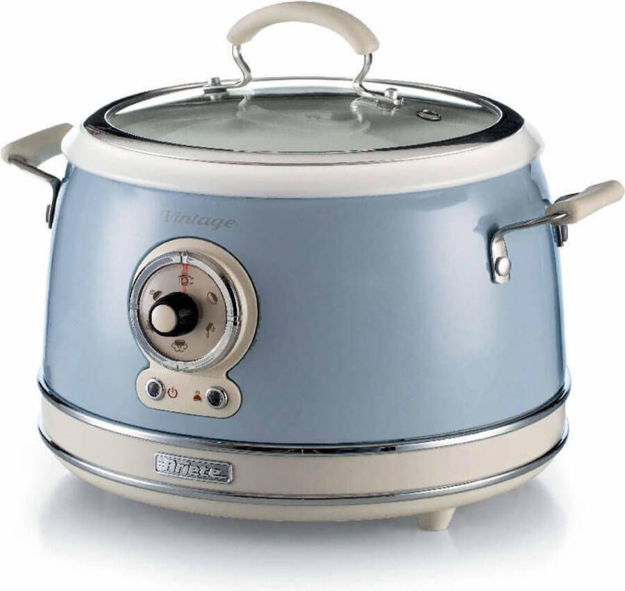 Ariete 2904 05 Vintage Slowcooker & XL Rijstkoker totaal 3.5 Liter inhoud 700 Watt warmhoudfunctie Blauw