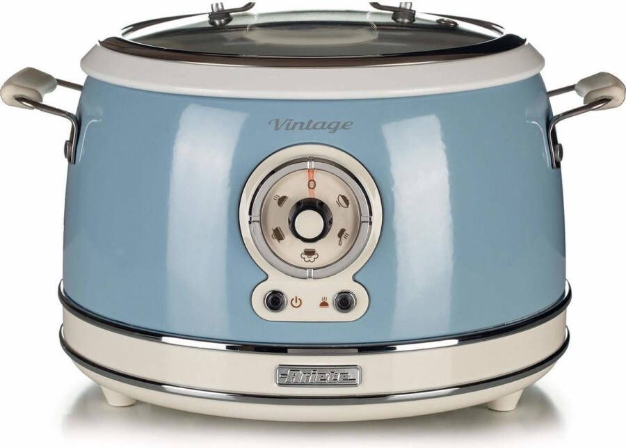Ariete 2904 05 Vintage Slowcooker & XL Rijstkoker totaal 3.5 Liter inhoud 700 Watt warmhoudfunctie Blauw