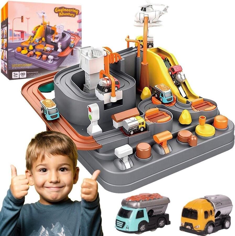 Ariko AutoStad Oranje Auto Speelgoed met Accessoires Bouwplaats Helikopter Construction City Speelgoed Auto Mechanische Racebaan