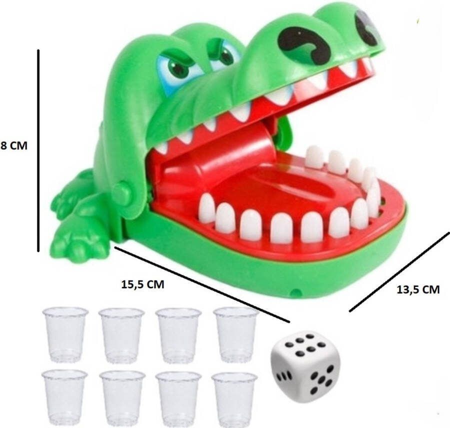 Ariko Krokodil met kiespijn Drankspel Drinking Game Shot spel Bijtende Krokodil Spel 8 Shotglaasjes + 1 dobbelsteen
