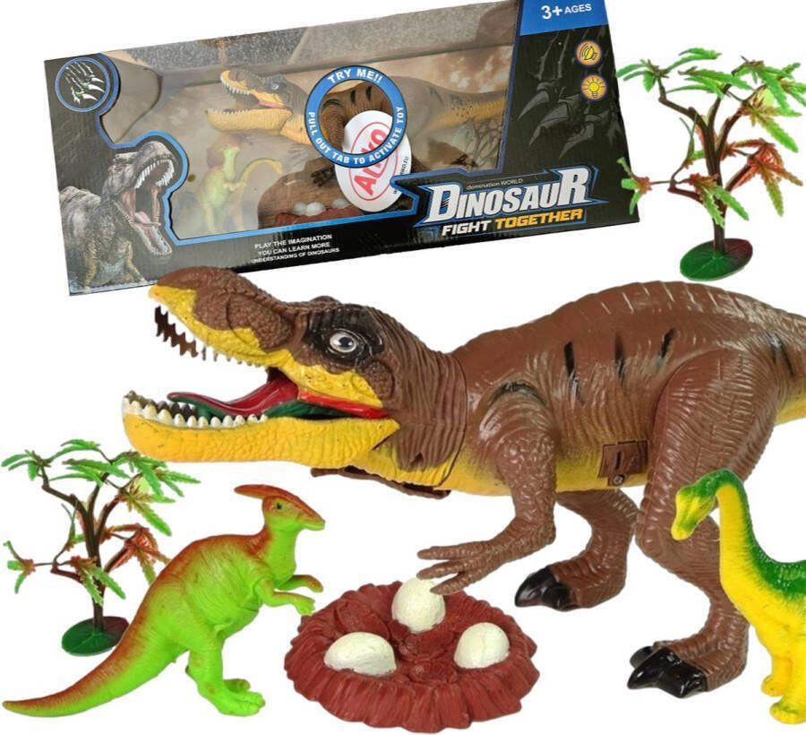 Ariko Dinosaurus Speelset Licht En Geluid Met Bomen Een Nest Met Eieren En 3 Andere Dinosaurussen Inclusief Batterijen Multi Kleur