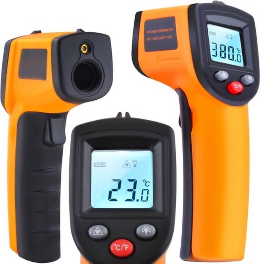 Ariko Infrarood Laser Thermometer Oppervlakte thermometer Contactloos Laser pointer Blacklight LCD Scherm Incl Batterijen Oranje tot 380º